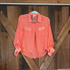 Passport Coral and White Polka Dot Top